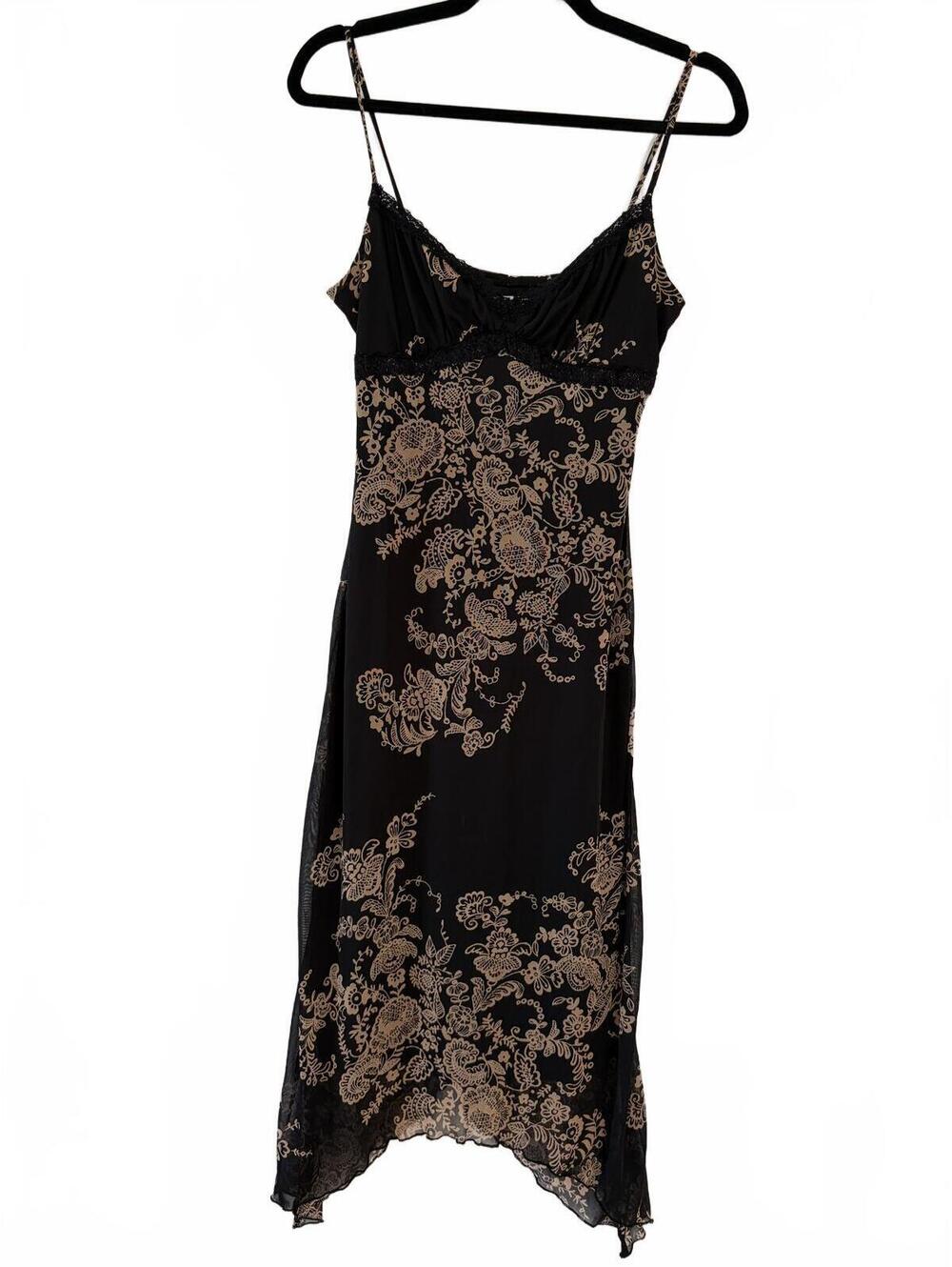 Jonathan Martin Floral Lace Trim Chemise Slip Nightgown Womens Size M Black Tan